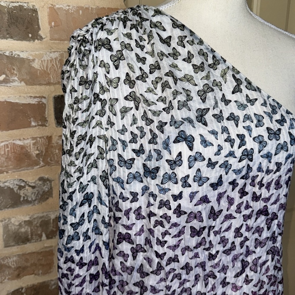 CAMI NYC Lenore Ombré Rainbow Butterfly One-Shoulder Blouson Top Lined Sz Medium - Picture 6 of 13